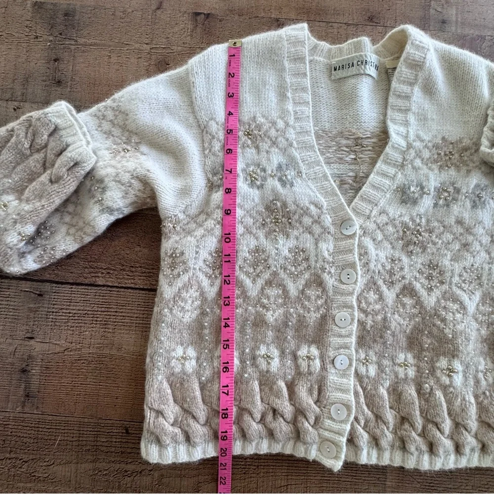 Marisa Christina Lambswool Blend Cardigan Sweater Beige Taupe MEDIUM VINTAGE